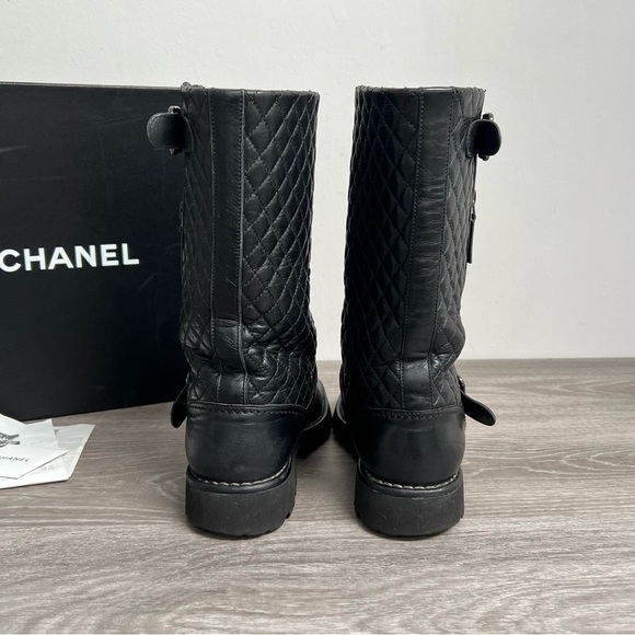 Authentic CHANEL Moto Biker Boots Size 37.5 (with box & receipt) - Picture 7 of 15